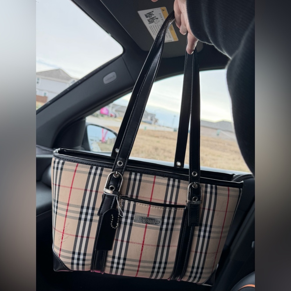 Burberry of London Vintage Nova Check Beige Black canvas Plaid Tote bag purse - Picture 2 of 14